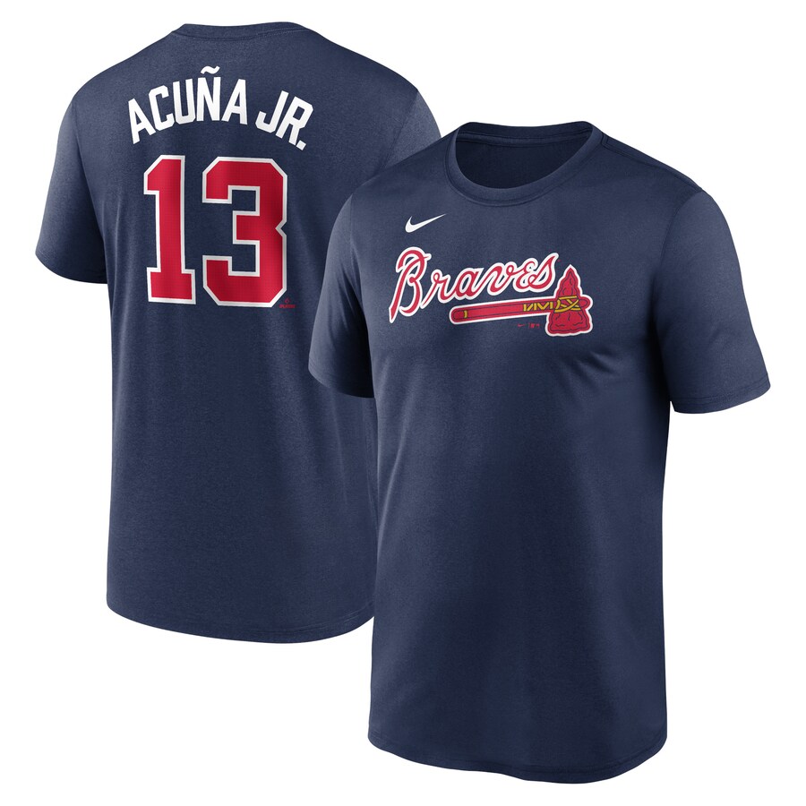 Men's Atlanta Braves Ronald Acuña Jr. Nike Navy Legend Name and Number Home T-Shirt