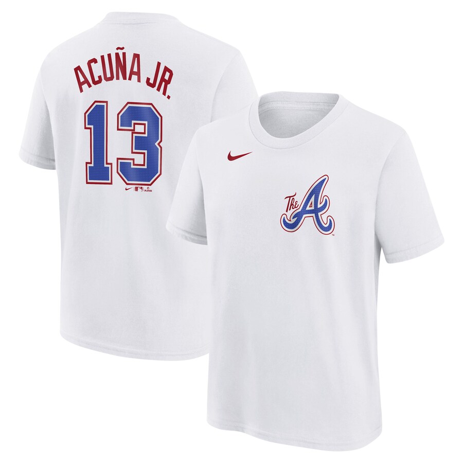 Youth Atlanta Braves Ronald Acuña Jr. Nike White Fuse City Connect Name & Number T-Shirt