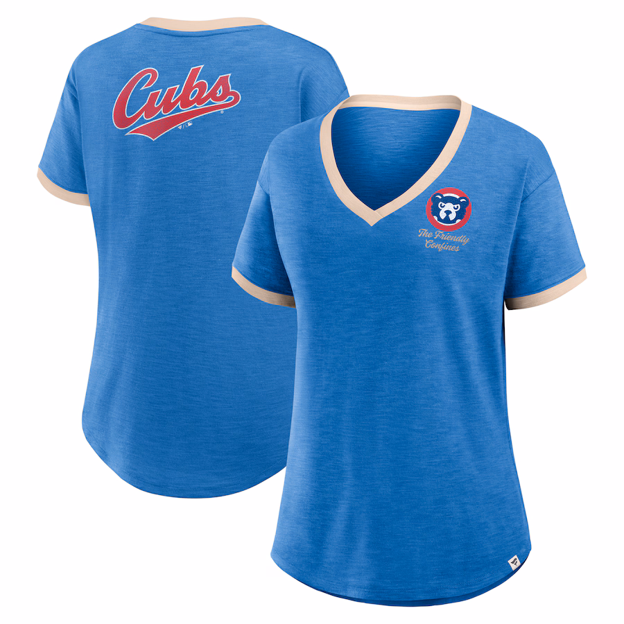 Women's Chicago Cubs Fanatics Royal Binge Worthy Stadium Slub V-Neck T-Shirt