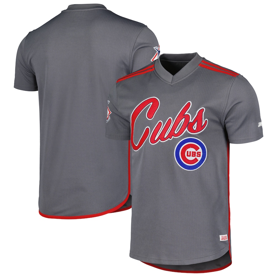 Men's Chicago Cubs Stitches Charcoal Team V-Neck Jersey
