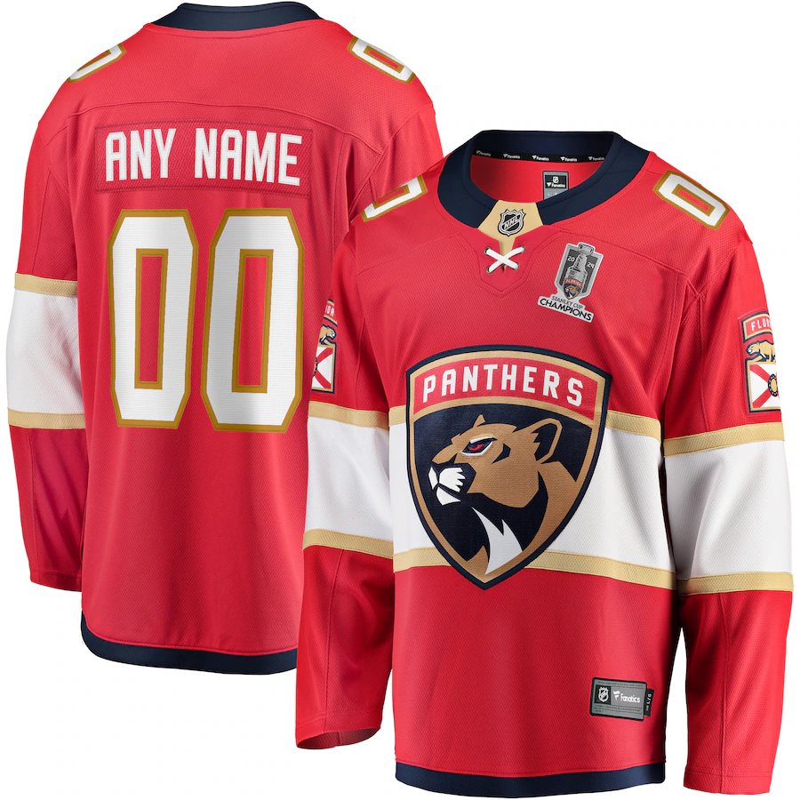 Men's Florida Panthers Fanatics Red Home 2024 Stanley Cup Champions Breakaway Custom Jersey