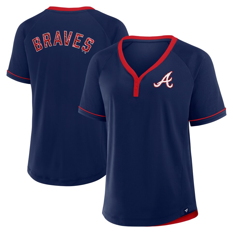 Women's Atlanta Braves Fanatics Navy League Diva Star Raglan V-Neck T-Shirt