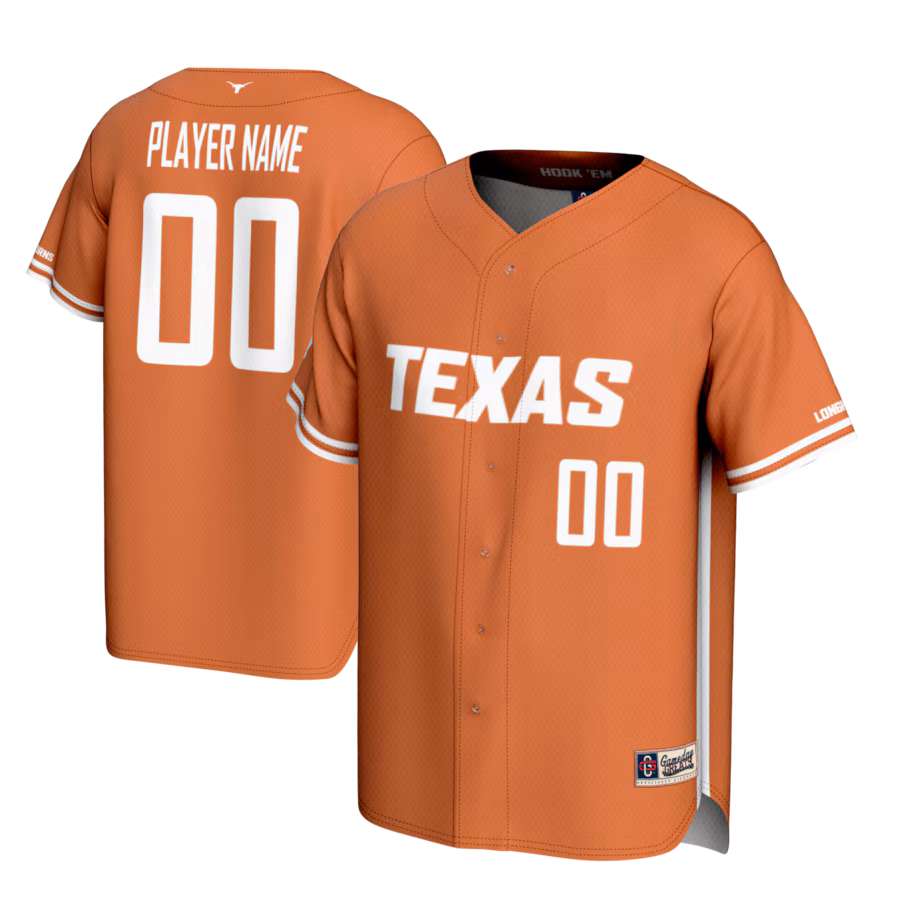 Texas Longhorns GameDay Greats Youth NIL Pick-A-Player Lightweight Baseball Jersey - Texas Orange