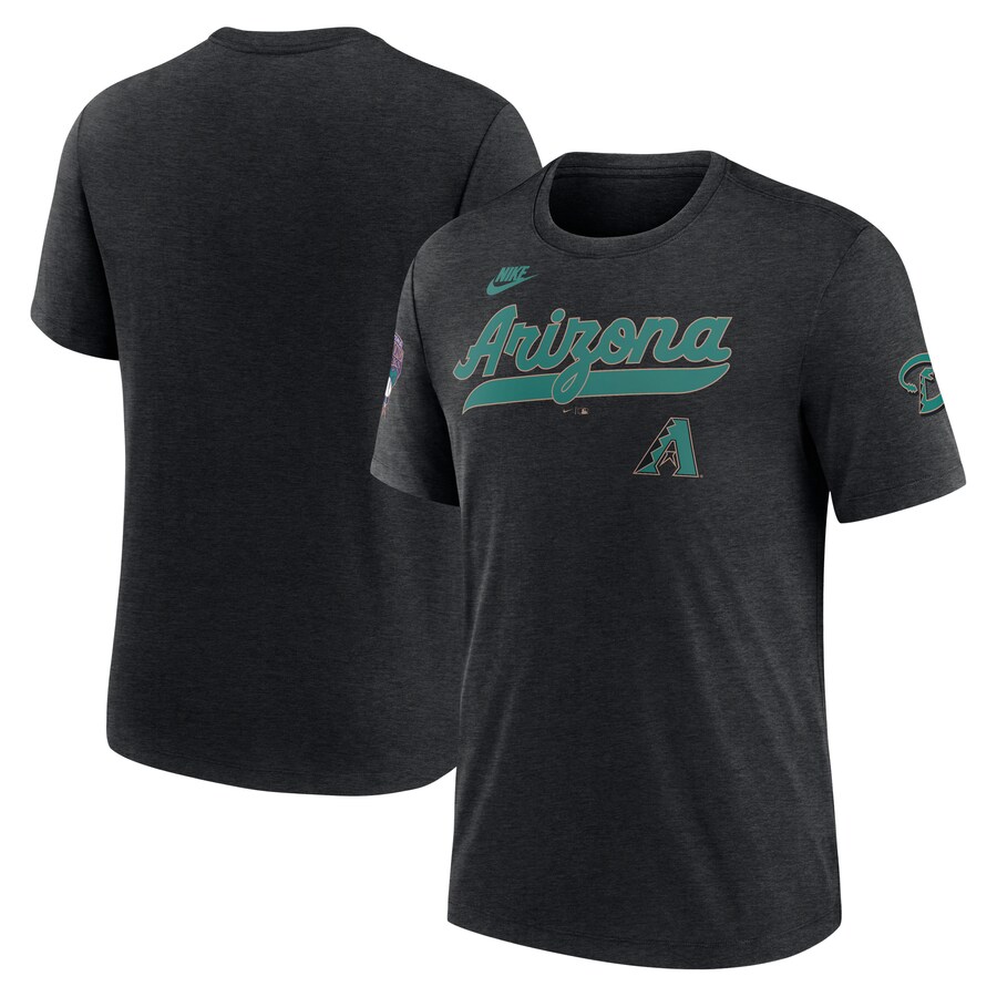 Men's Arizona Diamondbacks Nike Heather Black Cooperstown Collection Eras Tri-Blend T-Shirt