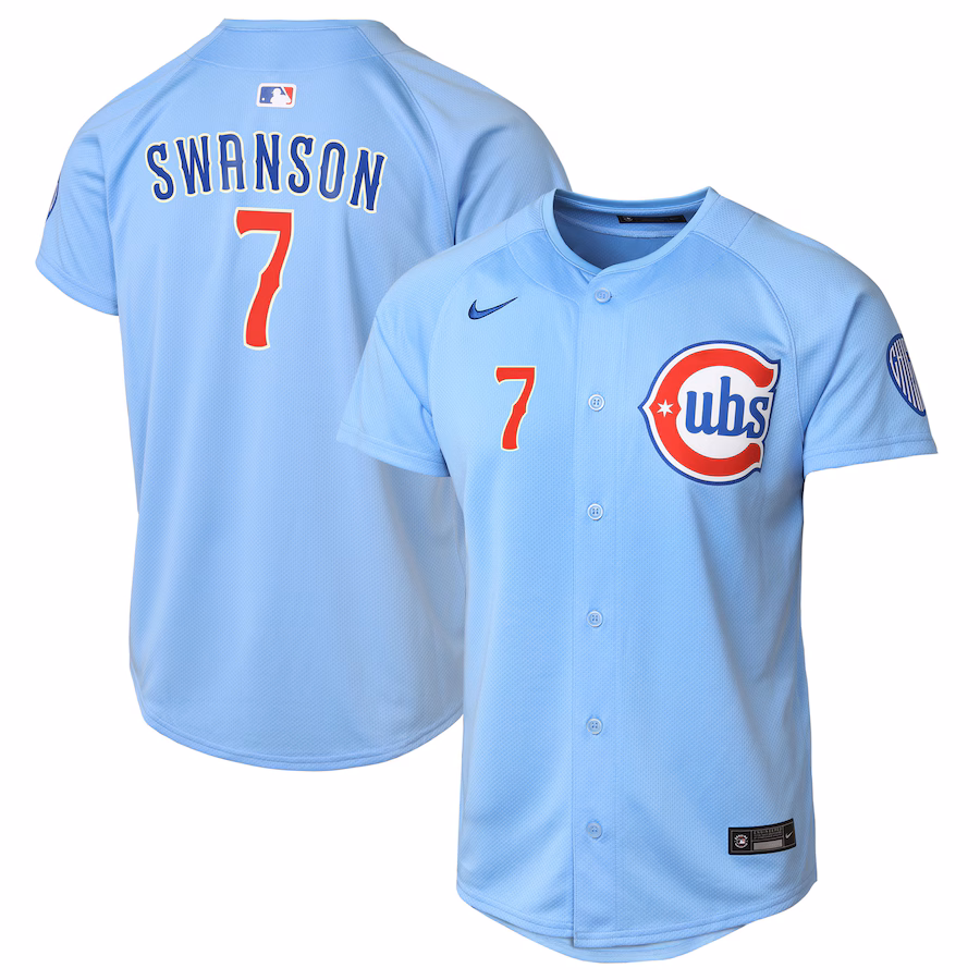 Youth Chicago Cubs Dansby Swanson Nike Baby Blue 2nd Alternate Limited Player Jersey