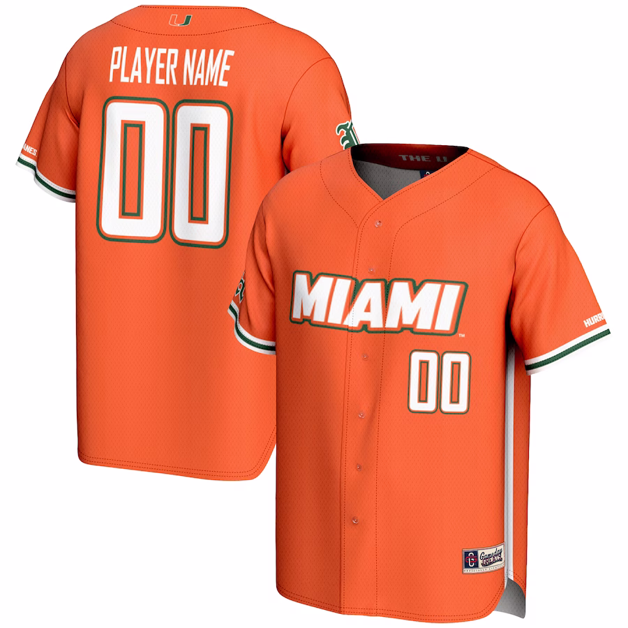 Miami Hurricanes GameDay Greats Youth NIL Pick-A-Player Lightweight Baseball Jersey - Orange
