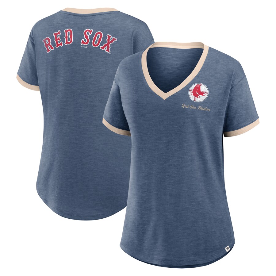 Women's Boston Red Sox Fanatics Navy Binge Worthy Stadium Slub V-Neck T-Shirt