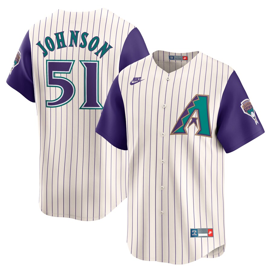Men's Arizona Diamondbacks Randy Johnson Nike Cream Throwback Cooperstown Collection Limited Jersey