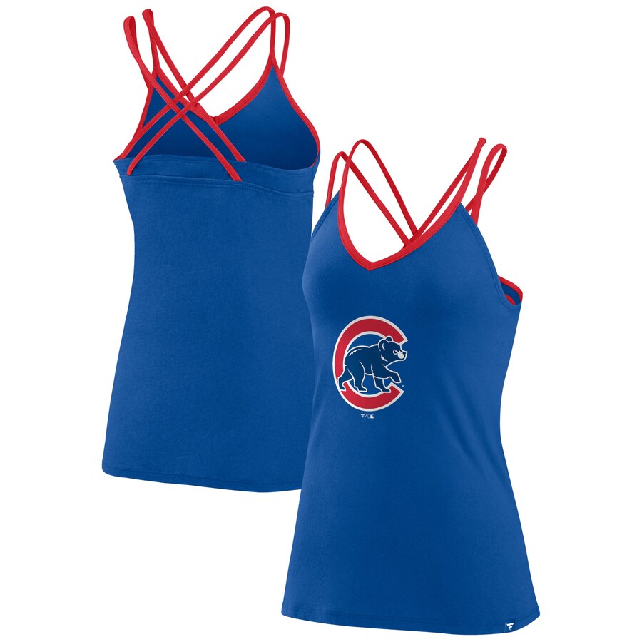 Women's Chicago Cubs Fanatics Royal Barrel It Up Cross Back V-Neck Tank Top