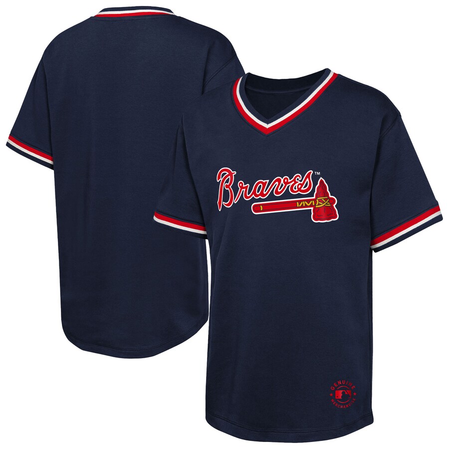 Youth Atlanta Braves Navy Relief Pitcher V-Neck T-Shirt