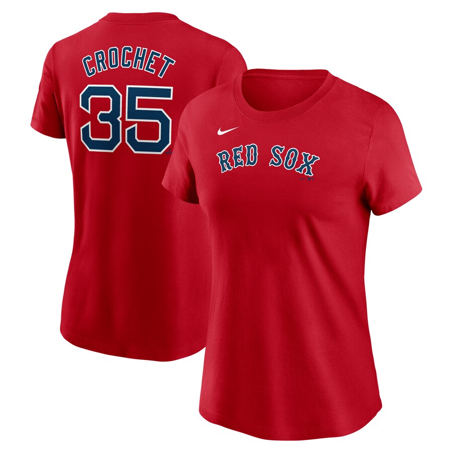 Women's Boston Red Sox Garrett Crochet Nike Red Fuse Name & Number T-Shirt