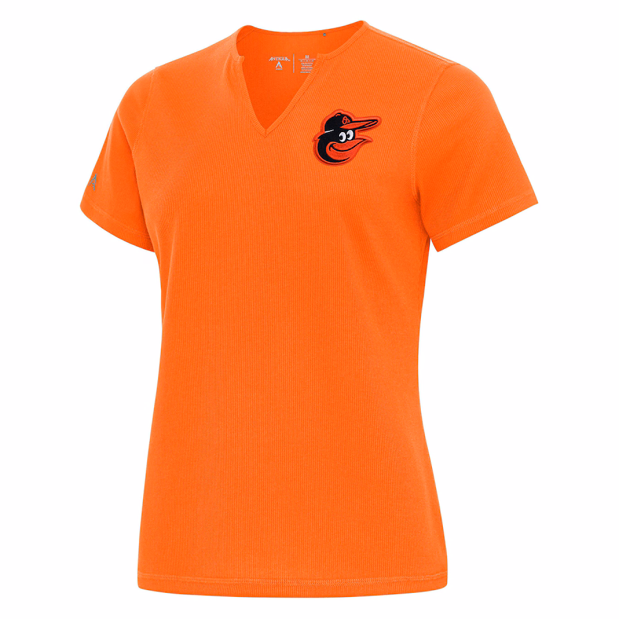 Women's Baltimore Orioles Antigua Orange Notch Neck T-Shirt