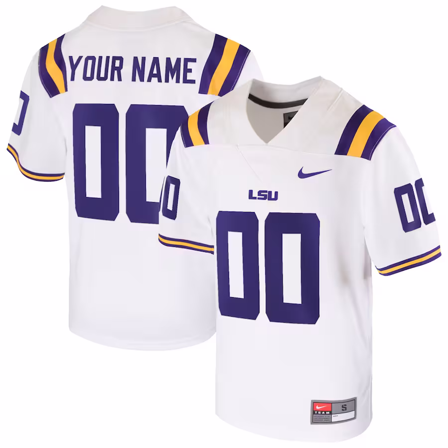 LSU Tigers Nike Youth Custom Football Game Jersey?�C White