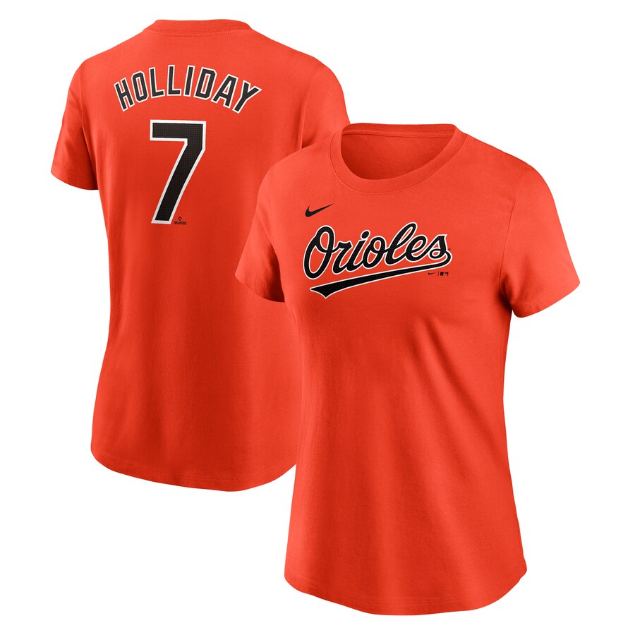 Women's Baltimore Orioles Jackson Holliday Nike Orange Fuse Name & Number T-Shirt