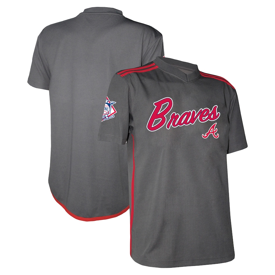 Men's Atlanta Braves Stitches Charcoal Team V-Neck Jersey