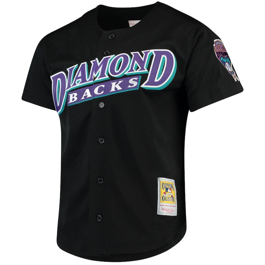 Men's Arizona Diamondbacks Randy Johnson Mitchell & Ness Black Cooperstown Collection Mesh Batting Practice Button-Up Jersey