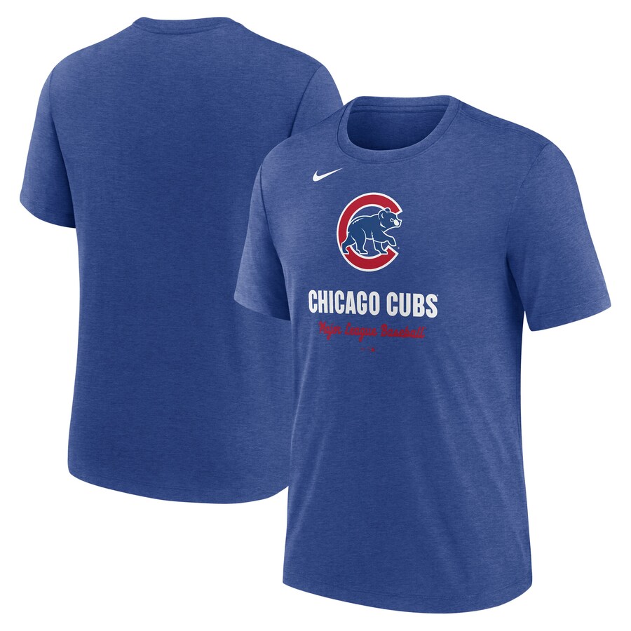 Men's Chicago Cubs Nike Heather Royal Logo Tri-Blend T-Shirt