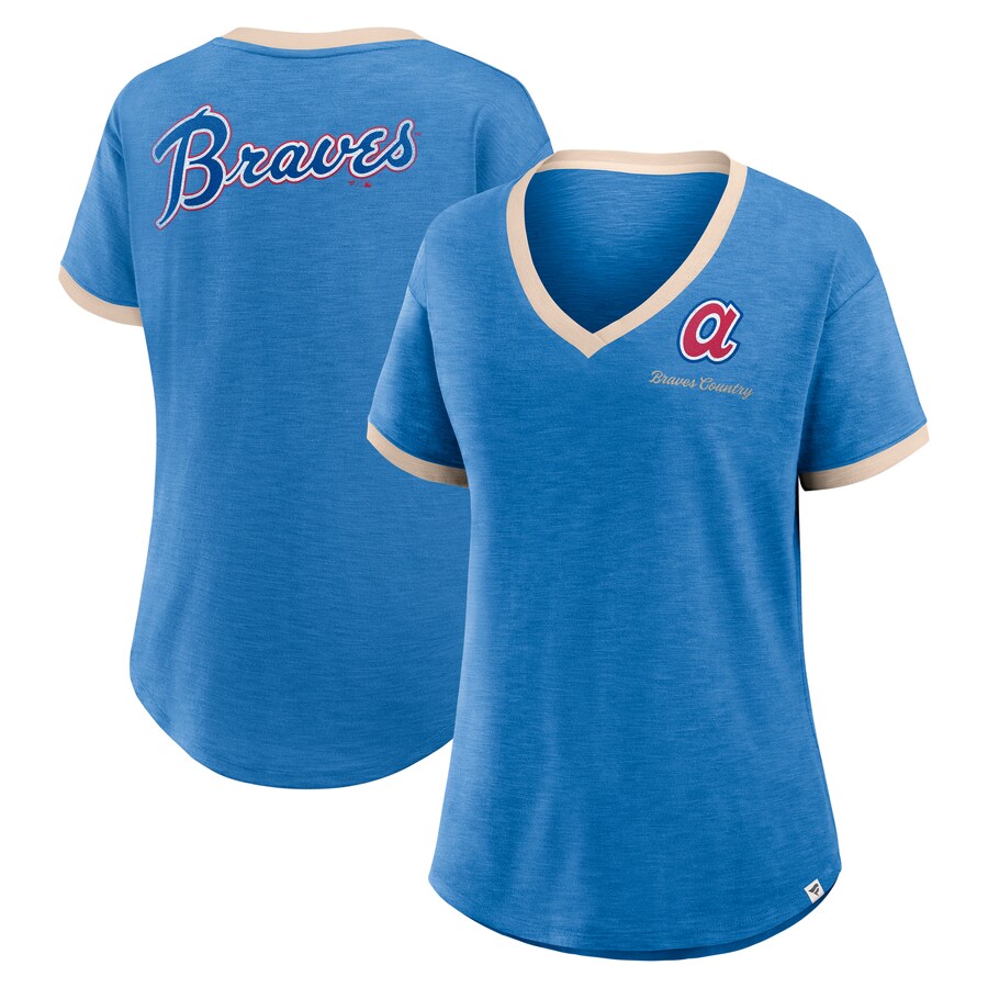 Women's Atlanta Braves Fanatics Royal Binge Worthy Stadium Slub V-Neck T-Shirt