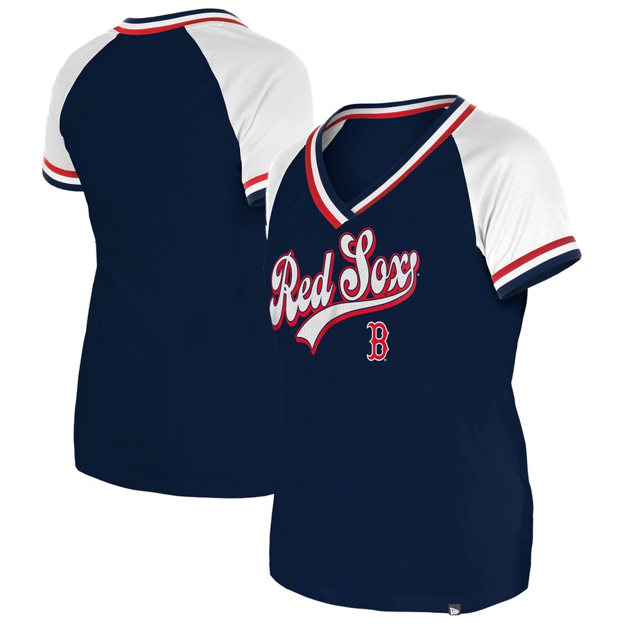 Women's Boston Red Sox New Era Navy Gameday Raglan V-Neck T-Shirt