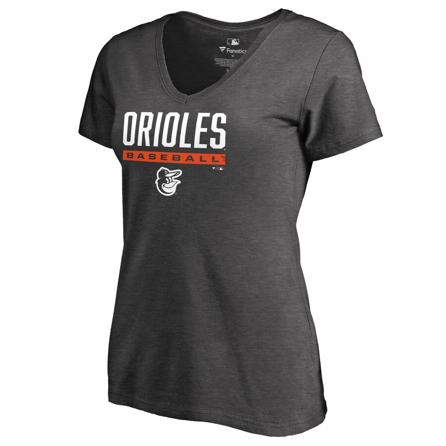 Women's Baltimore Orioles Ash Win Stripe V-Neck T-Shirt