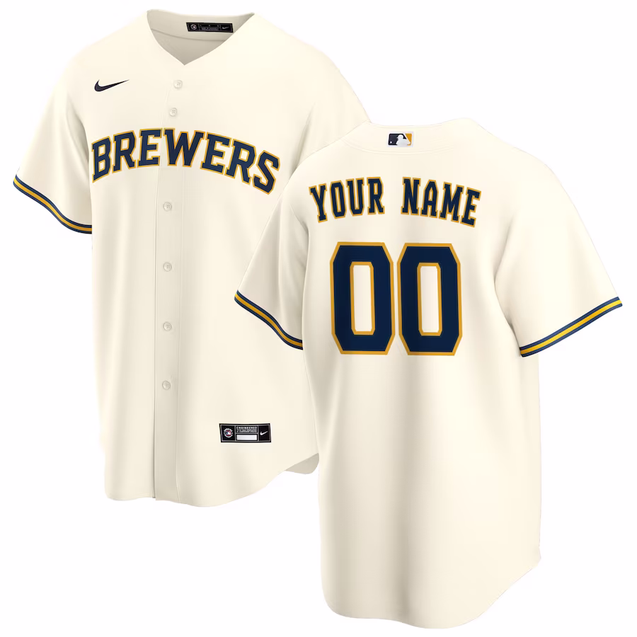 Youth Milwaukee Brewers Nike Cream Home Replica Custom Jersey