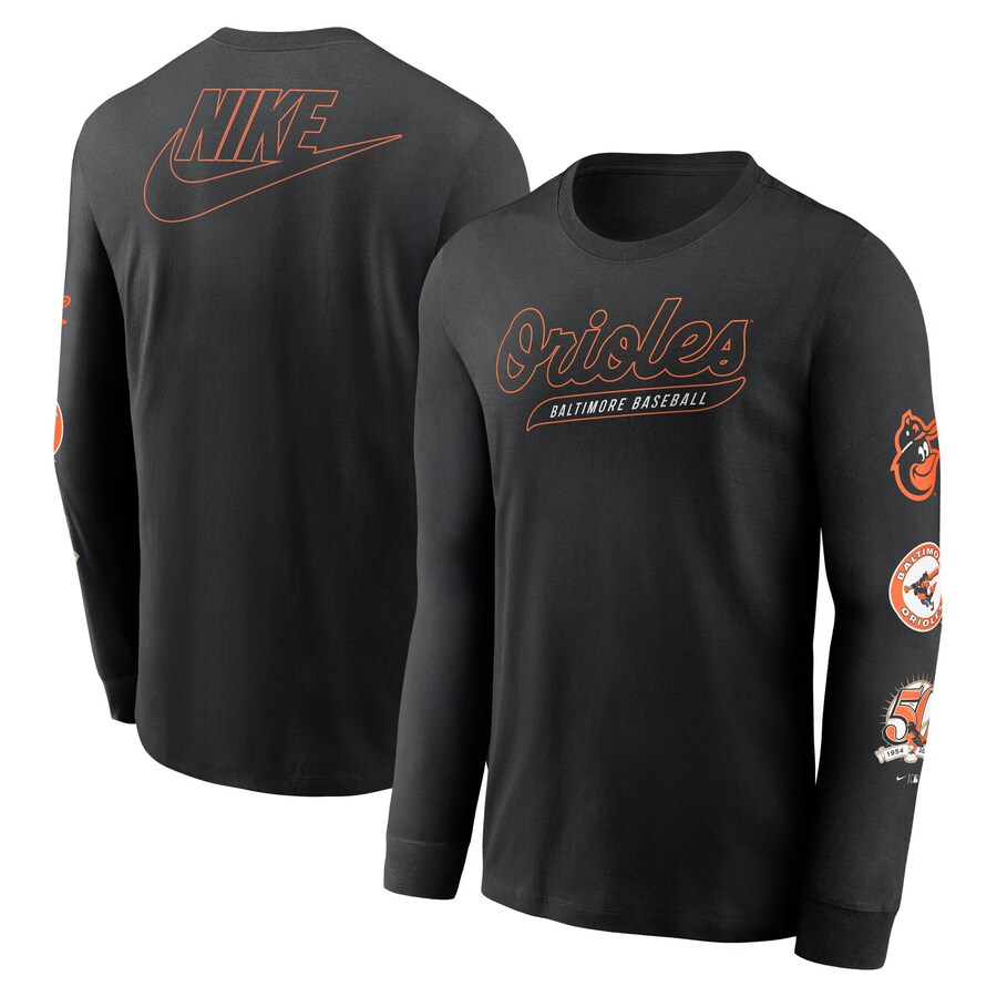Men's Baltimore Orioles Nike Black Cooperstown Collection Knockout Long Sleeve T-Shirt