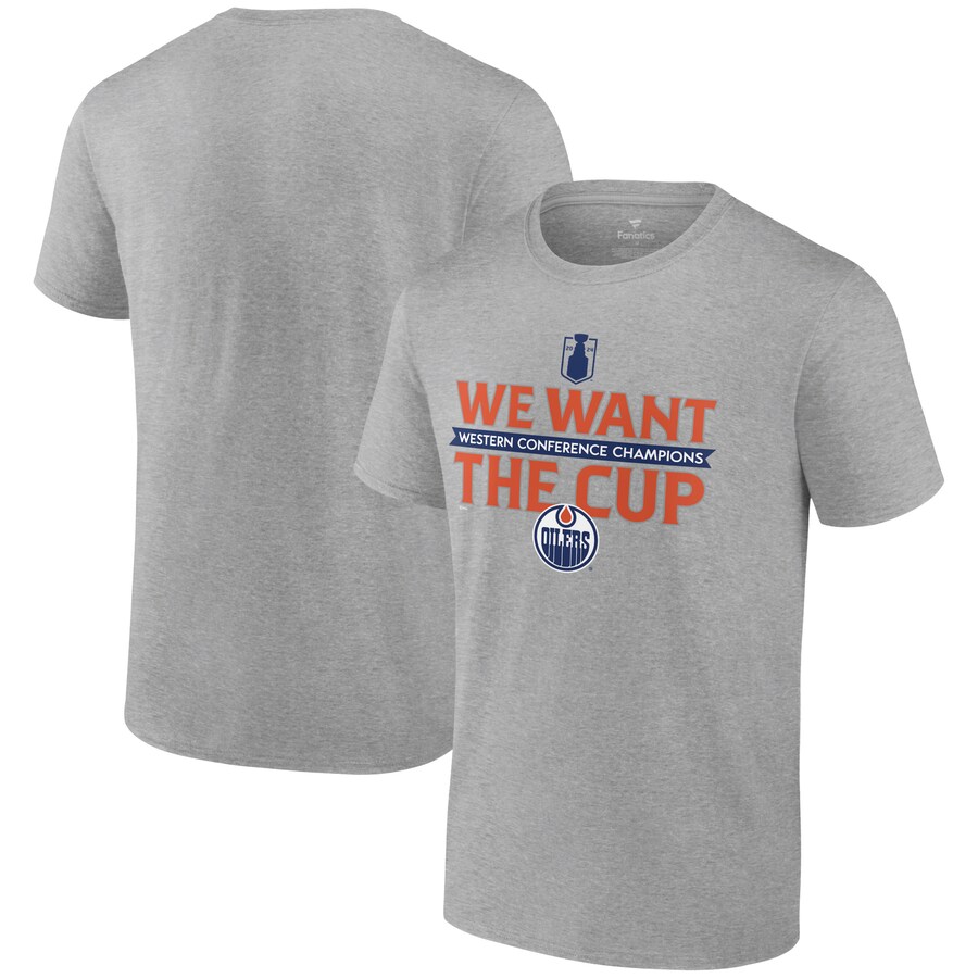 Men's Edmonton Oilers Fanatics Steel 2024 Western Conference Champions We Want The Cup T-Shirt