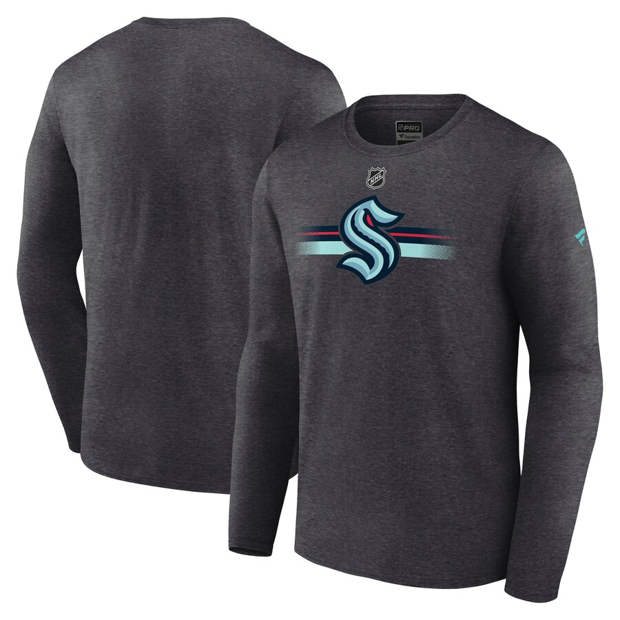 Men's Seattle Kraken Fanatics Heather Charcoal Authentic Pro Secondary Long Sleeve T-Shirt