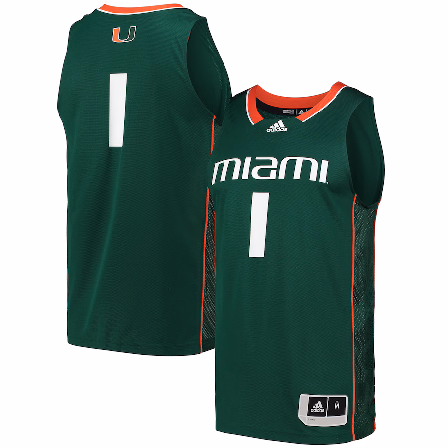 #1 Miami Hurricanes adidas Swingman Basketball Jersey - Green