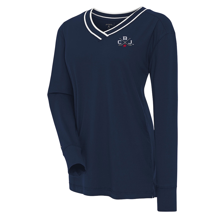 Women's Columbus Blue Jackets Antigua Navy 2025 NHL Stadium Series Long Sleeve V-Neck Top