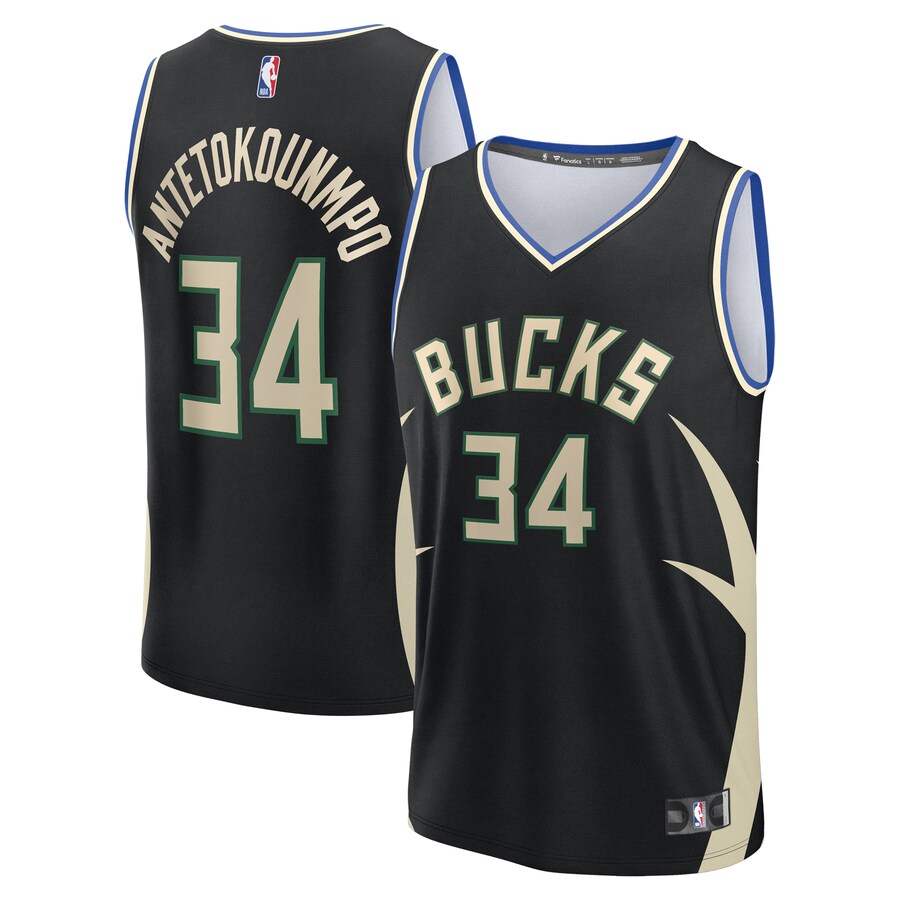 Youth Milwaukee Bucks Giannis Antetokounmpo Fanatics Black Fast Break Replica Player Jersey - Statement Edition