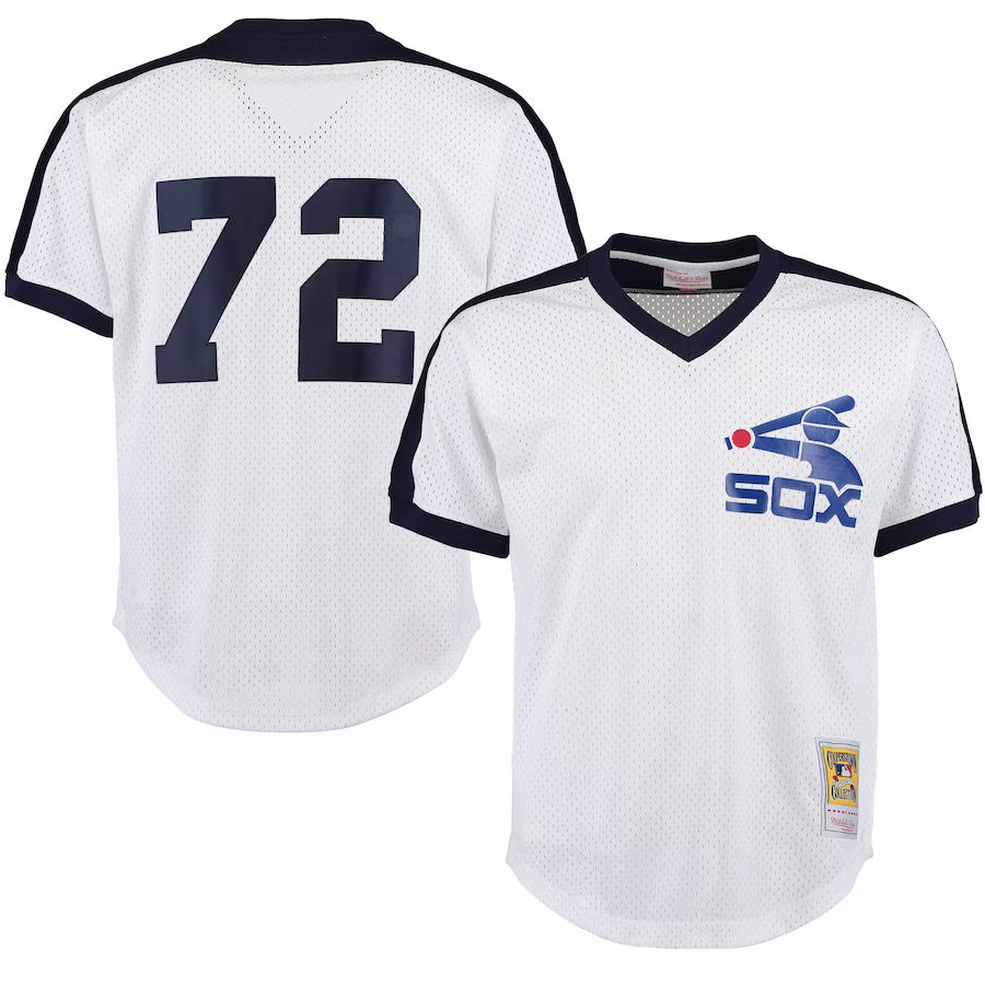 Men's Chicago White Sox Carlton Fisk Mitchell & Ness White Cooperstown Mesh Batting Practice Jersey