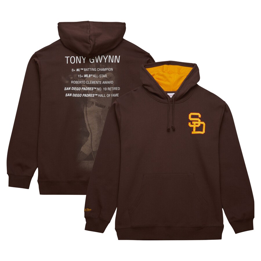 Men's San Diego Padres Tony Gwynn Mitchell & Ness Brown Vintage Logo Name & Number Pullover Hoodie