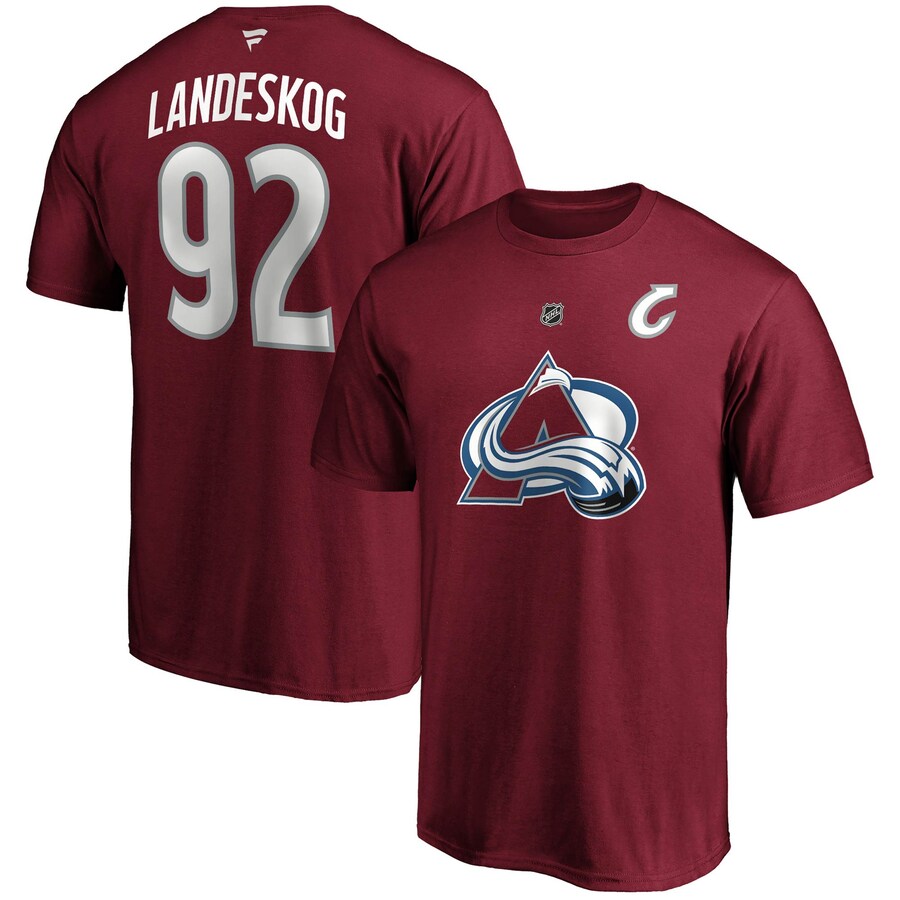 Men's Colorado Avalanche Gabriel Landeskog Fanatics Burgundy Authentic Stack Name & Number T-Shirt