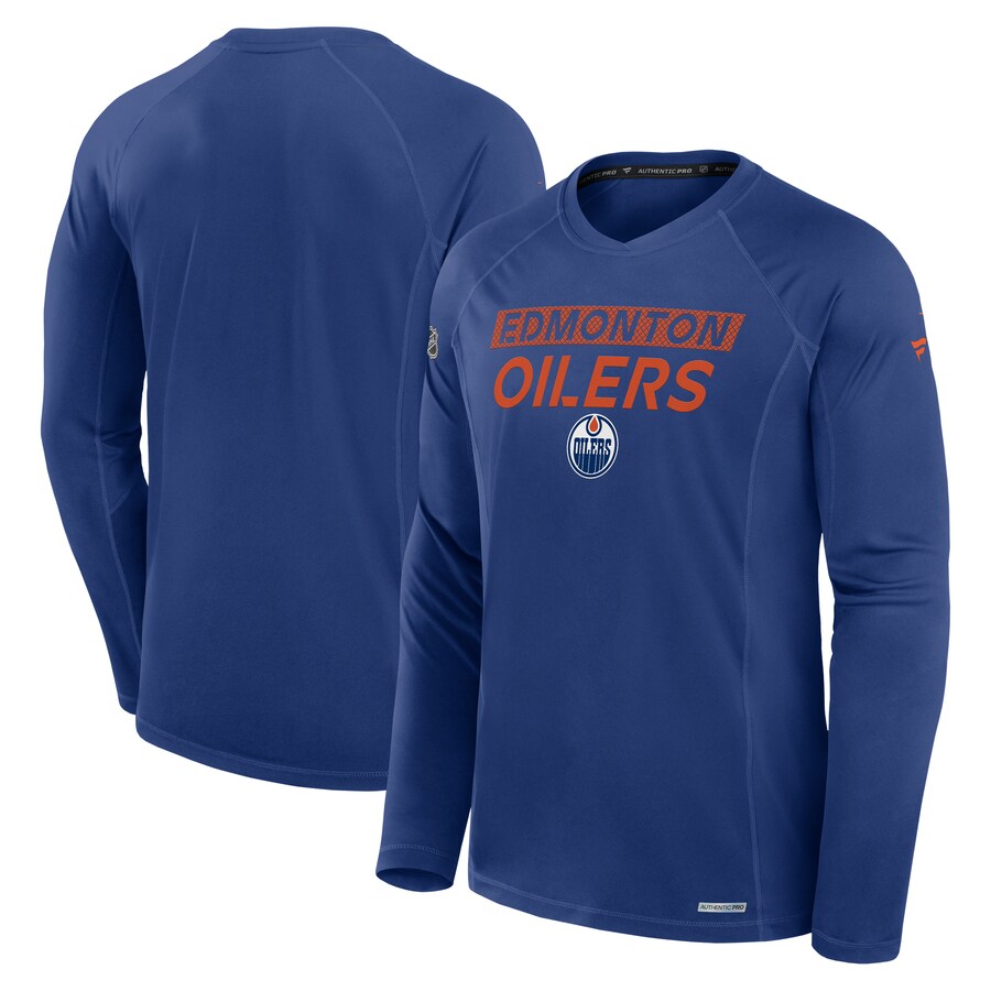 Men's Edmonton Oilers Fanatics Blue Authentic Pro Rink Tech Long Sleeve T-Shirt