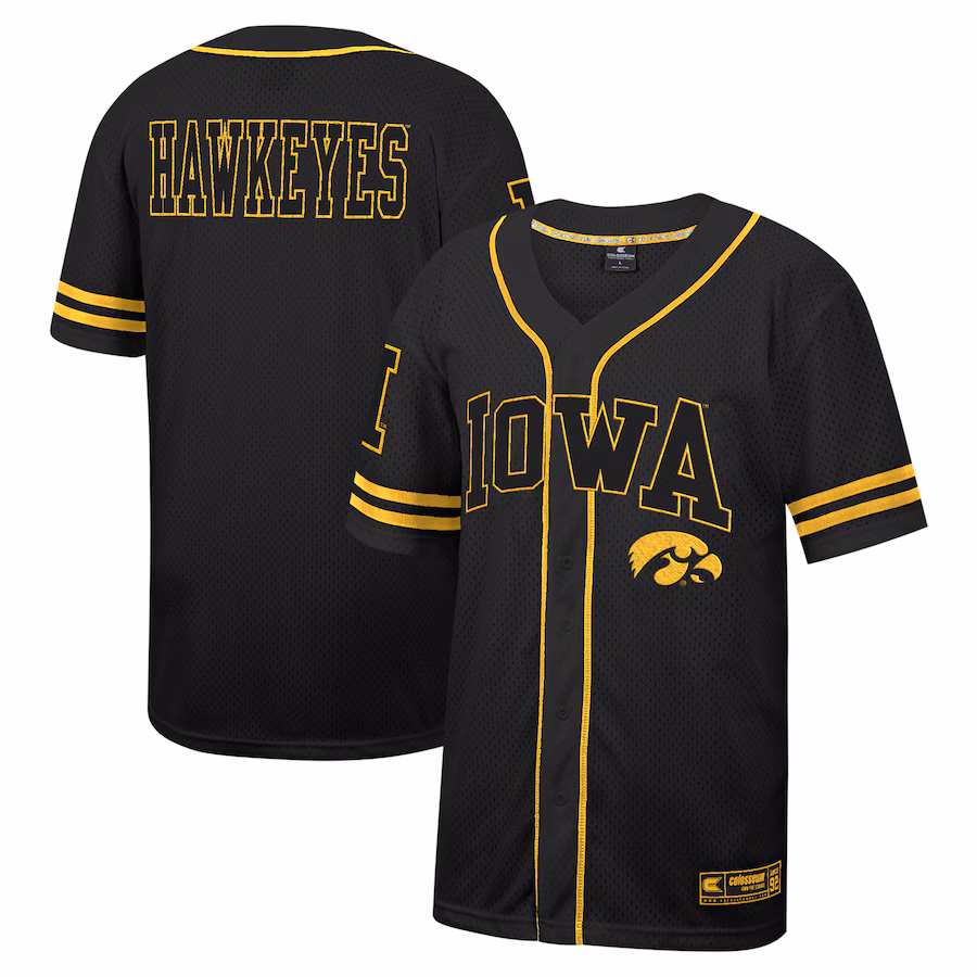 Iowa Hawkeyes Colosseum Free Spirited Mesh Button-Up Baseball Jersey - Black