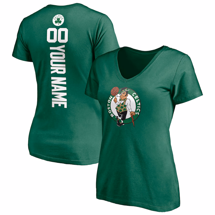 Women's Boston Celtics Green Playmaker Personalized Name & Number V-Neck T-Shirt