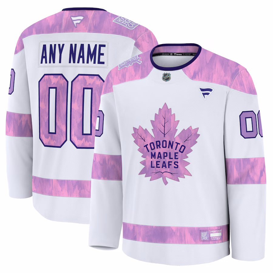 Men's Toronto Maple Leafs Fanatics White 2024 Hockey Fights Cancer Custom Practice Jersey