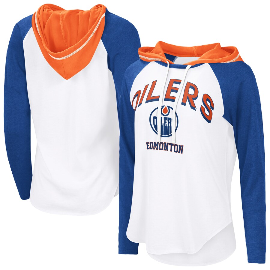 Women's Edmonton Oilers G-III 4Her by Carl Banks White VIP Raglan Long Sleeve Hoodie T-Shirt
