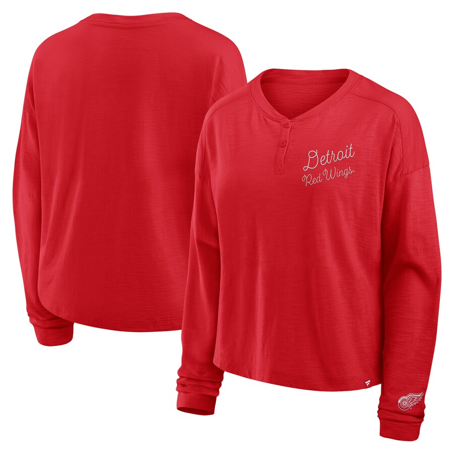 Women's Detroit Red Wings Fanatics Red Oversized All Out Effort Long Sleeve Henley T-Shirt