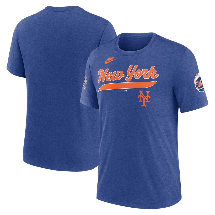 Men's New York Mets Nike Heather Royal Cooperstown Collection Eras Tri-Blend T-Shirt