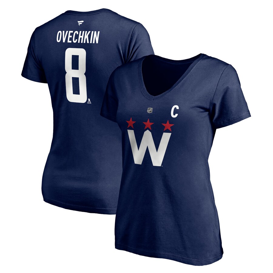 Women's Washington Capitals Alexander Ovechkin Fanatics Navy 2020/21 Alternate Authentic Stack Name & Number V-Neck T-Shirt