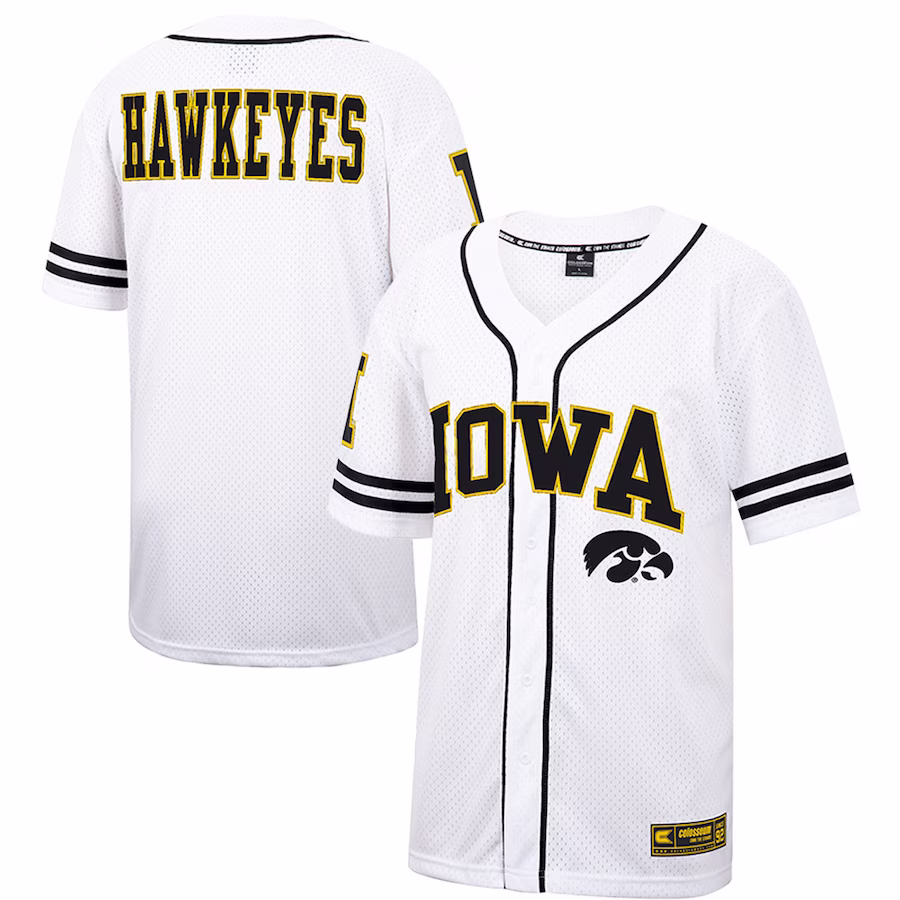 Iowa Hawkeyes Colosseum Free Spirited Mesh Button-Up Baseball Jersey - White