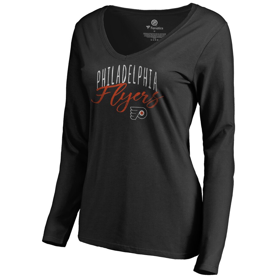 Women's Philadelphia Flyers Black Graceful Long Sleeve V-Neck T-Shirt