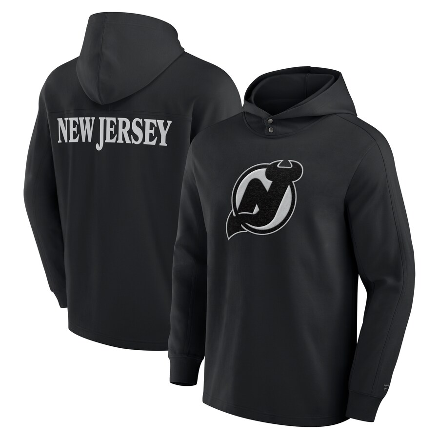 Men's New Jersey Devils Fanatics Black Elements Blaze Tri-Blend Long Sleeve Hoodie T-Shirt