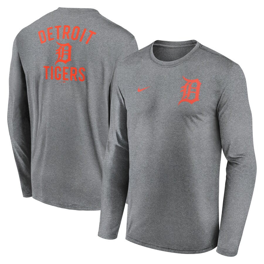 Men's Detroit Tigers Nike Heather Charcoal 2-Hit Legend Performance Long Sleeve T-Shirt