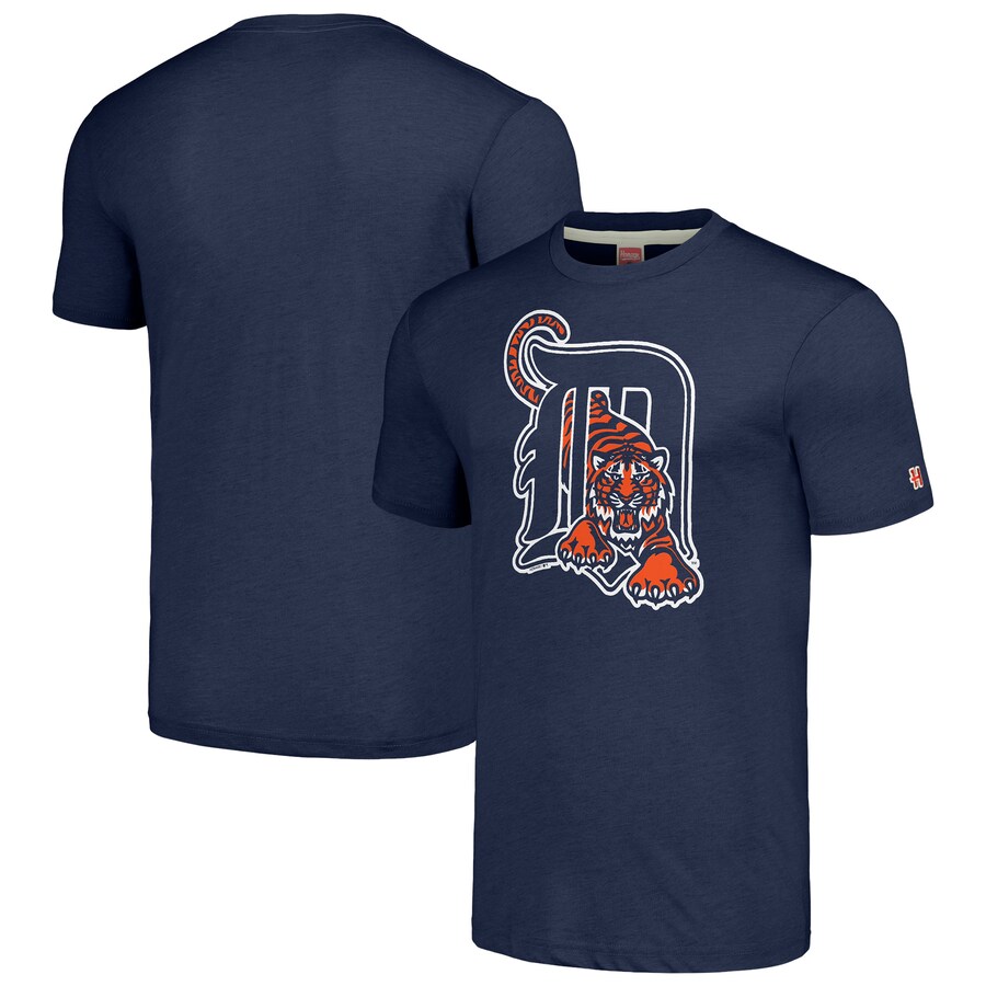 Men's Detroit Tigers Homage Navy Cooperstown Collection Hand-Drawn Logo Tri-Blend T-Shirt