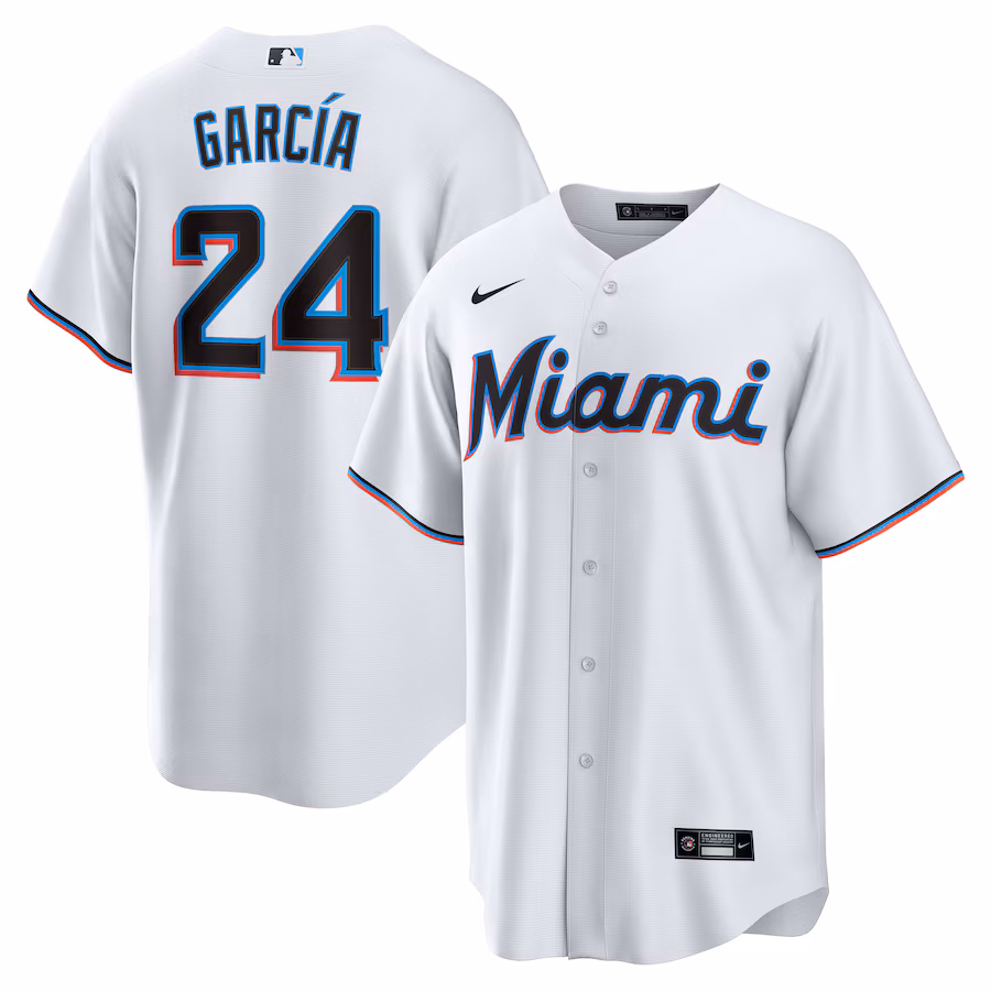 Men's Miami Marlins Avisaíl García Nike White Home  Replica Player Jersey