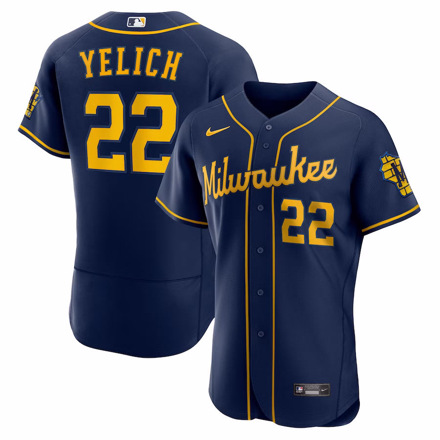 Men's Milwaukee Brewers Christian Yelich Nike Navy 50th Season Alternate Authentic Player Jersey