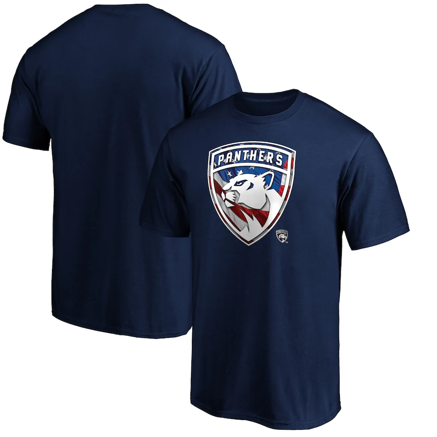 Men's Florida Panthers Navy Banner Wave Logo T-Shirt